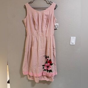 Vintage 50s Jeannette Alexander Pink Stripe Tiered Floral Dress